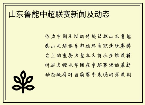 山东鲁能中超联赛新闻及动态