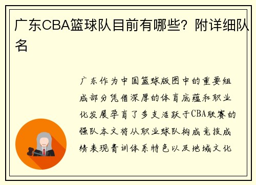 广东CBA篮球队目前有哪些？附详细队名
